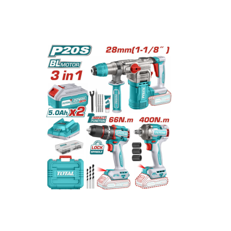 TOTAL ΕΠΑΓΓ. ΣΕΤ ΔΡΑΠ/ΒΙΔΟ ΚΡΟΥΣΤ.+ΠΝΕΥΜΑΤΙΚΟ ΠΙΣΤ.+ ΜΠΟΥΛΟΝΟΚΛΕΙΔΟ ΜΠΑΤ. Li-ion 20V