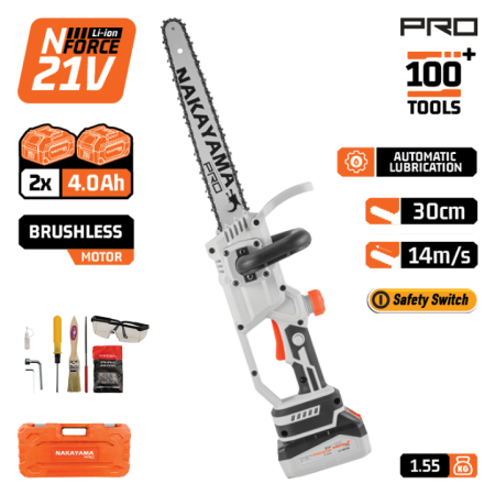 NAKAYAMA Pro EC1230 Κλαδ Αλυσοπρίονο 21V,Brushless, Λάμα 30cm,1/4\