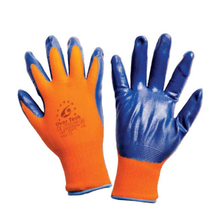 01.00470 Γάντια νιτριλίου πλεκτά nylon ελαστικά πορτοκαλί-μπλε 